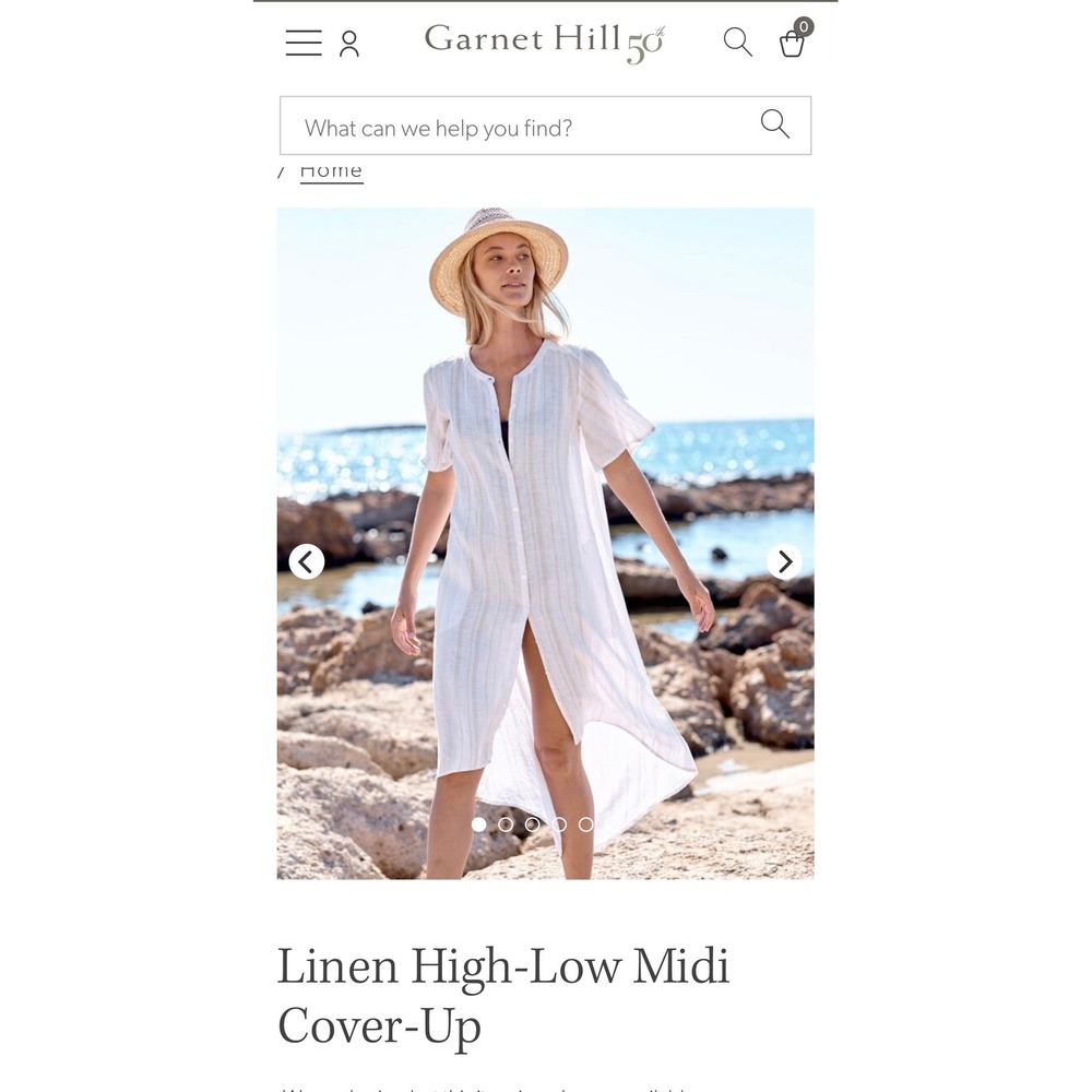 Garnet Hill Womens Linen High-Low Midi Cover-Up Dress Striped White Tan Linen M
